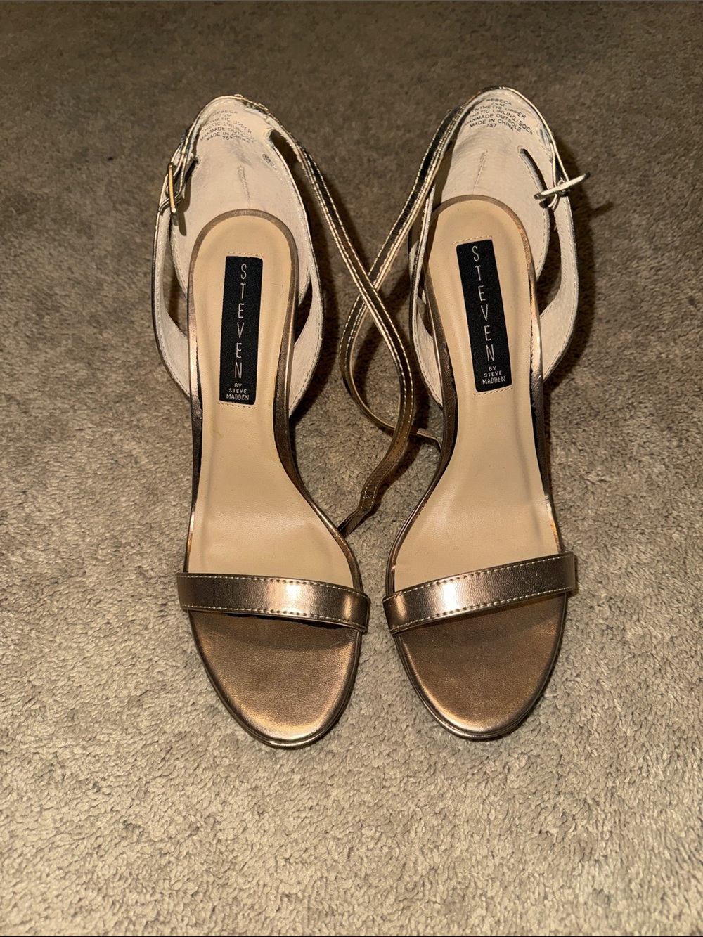 STEVEN by Steve Madden Metallic Bronze Open-Toe Ankle Strap Heels